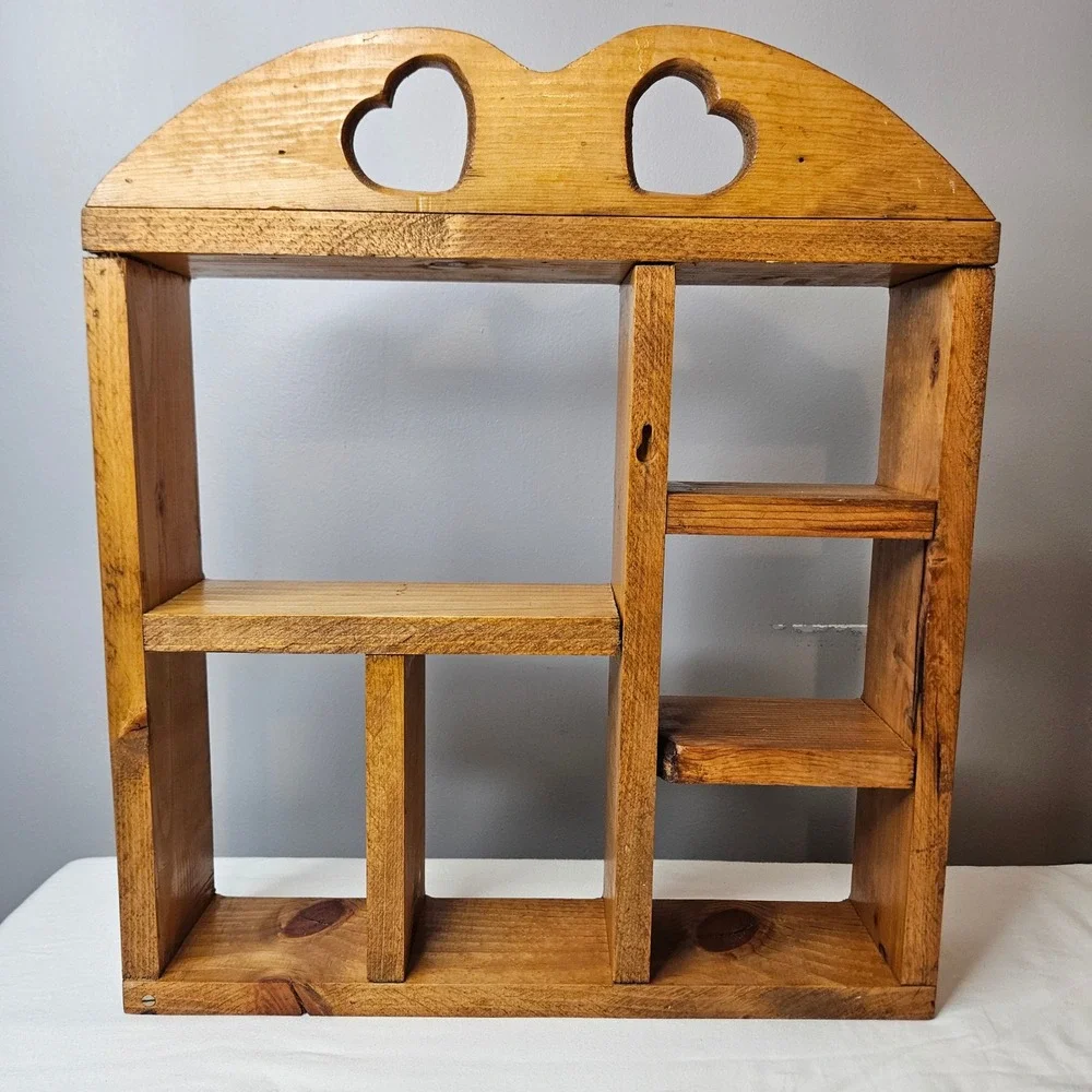Vintage Rustic Pine Wood Heart Cutout Wall Shelf Shadow Box Display 16.5x18in